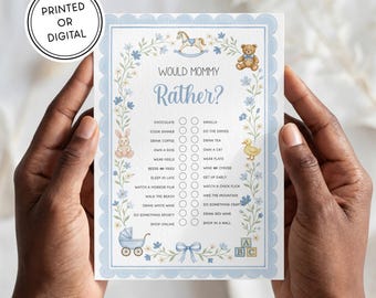 Baby Shower Game! | Printed or Digital Download | 5x7 Cards | Watercolor Hand Illustrated | Blue Boy