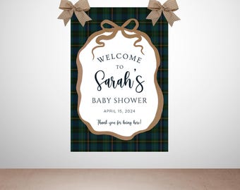 Preppy Baby Shower Welcome Sign Digital Download | Tartan Plaid Baby Shower Decor | Baby Shower Sign Printable | Teddy Bear Theme