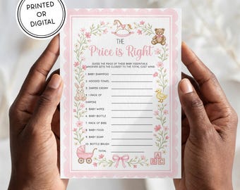 Baby Shower Game! | Printed or Digital Download | 5x7 Cards | Watercolor Hand Illustrated | Pink Girl