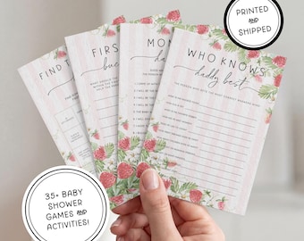 ¡Paquete de juegos para baby shower con temática de bayas! / Impreso y enviado / Tarjetas de 5x7 pulgadas / Ilustrado a mano con acuarelas