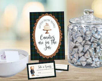 Preppy Classic Tartan Plaid Bear Baby Shower Guessing Game Set | Candy Guessing Game & Entry Cards | Digital | Hand-illustrated Heritage