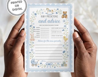 Baby Shower Game! | Printed or Digital Download | 5x7 Cards | Watercolor Hand Illustrated | Blue Boy
