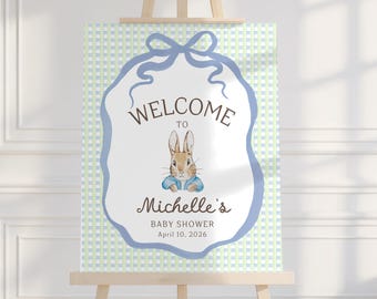 Storybook Rabbit Baby Shower Welcome Sign | Watercolor Garden Bunny | Printed Foam Poster Board