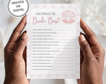 Pink Seashell Bridal Shower Game | Printed & Shipped or Digital | 5x7 Cards | Watercolor Hand Illustrated | Coastal, All I Sea is Love