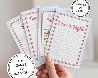 ¡Paquete de juegos para baby shower en rojo, blanco y azul! / Impreso y enviado o descarga digital / Tarjetas de 5x7 pulgadas / Ilustraciones en acuarela hechas a mano