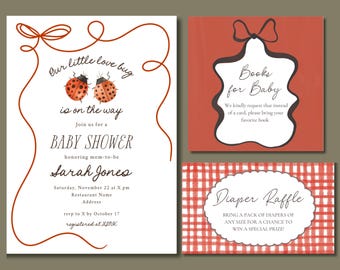 Our Little Love Bug Baby Shower Invitation Suite | Lady Bug Baby Shower |  Baby Shower Invitation | Books for Baby | Diaper Raffle | Digital
