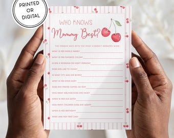 Cherry Themed Baby Shower Game | Printed or Digital Download | Hand Illustrated | She's the Cherry On Top