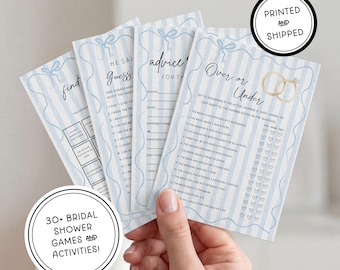 Bridal Shower Game Bundle | Digital Download 5x7 Games | Watercolor Hand Illustrated | Something Blue Themed