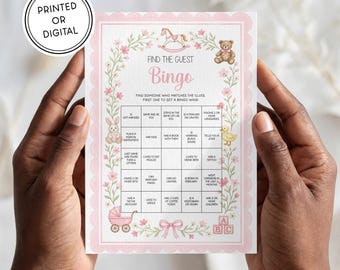 Baby Shower Game! | Printed or Digital Download | 5x7 Cards | Watercolor Hand Illustrated | Pink Girl