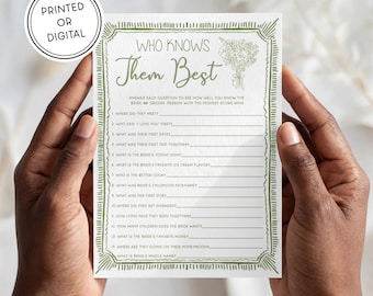 Green Bouquet Bridal Shower Game | Printed & Shipped or Digital Download | 5x7 Cards