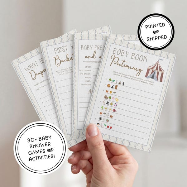 Vintage Circus Baby Shower Game Bundle! | Printed 5x7 | Watercolor Hand Illustrated | Gender Neutral