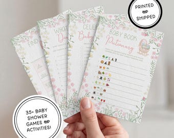 ¡Paquete de juego para baby shower "Bebé en Flor"! / Impreso en 5x7 / Ilustrado a mano con acuarela / Flores silvestres