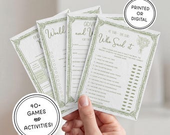 Green Bouquet Bridal Shower Games Bundle | Printed or Digital Download | 40+ Fun Activities