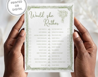 Juego para despedida de soltera con ramo verde / Impreso y enviado o descarga digital / Tarjetas de 5x7