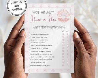 Pink Seashell Bridal Shower Game | Printed & Shipped or Digital | 5x7 Cards | Watercolor Hand Illustrated | Coastal, All I Sea is Love