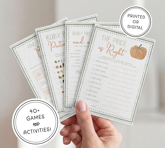 Little Pumpkin Baby Shower Game Bundle — 5x7 Watercolor Hand Illustrated Cards