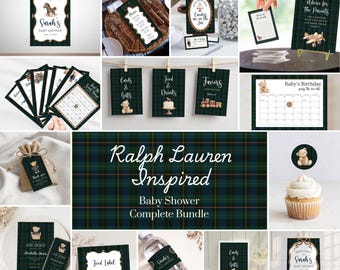 Preppy Classic Tartan Plaid  Inspired Baby Shower Complete Bundle | Preppy Classic Bear Baby Shower Set | Digital | Invitations, Games
