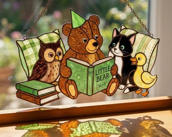 The Little Bear Resin Suncatcher, Book Lovers Window Hanging, Cute Animal Friends Nursery Decor, Bear Duck Owl Hen, Kids Room Gift Idea