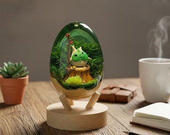 Enchanted Korok Resin Egg, TLoZ BOTW Inspired Gamer Gift ,Ze/ld/a Inspired Moss Terrarium, Woodland Whimsy Desk Decor Gift