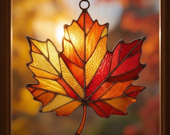 Vibrant Autumn Maple Leaf Suncatcher Stained Glass Window Hanging Fall Decor Gift For Home Thanksgiving Art