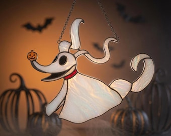 Zero Dog Ghost Halloween Suncatcher, Nigh.tm.are Before Christmas Window Hanging Art, Halloween Decor, Ghost Dog Ornament Gift