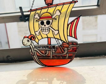 Go.ing Mer.ry Resin Suncatcher | O.ne Pi.ece Anime Window Hanging | Str.aw Hat Pir.ate Ship Decor Gift | Birthday Gift