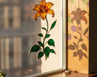 Vibrant Orange Lily Suncatcher | Resin Flower Window Hanging Decor | Botanical Garden Art Gift For Mothers Day