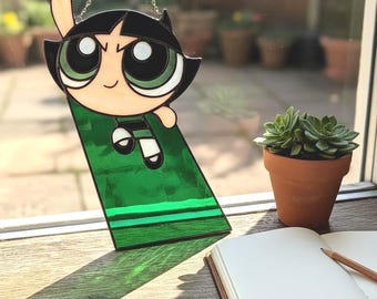 Buttercup Resin Suncatcher, Powerpuff Girls Cartoon Art, Handmade Window Hanging, Unique Fan Gift, Pop Culture Decor