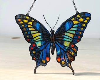 Vibrant Butterfly Resin Suncatcher Window Decor, Acrylic Window Hanging, Suncatcher Gift For Her, Outdoor Hanging Ornament Colorful Art