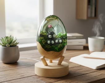 Soot Sprites Enchanted Resin Egg, Kawaii Susuwwatari Woodland Decor Gift, Desk Accessories, Gift for anime fans
