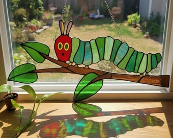 The Very Hungry Caterpillar Resin Suncatcher, Eric Carle Book Inspired Window Hanging - Storybook Decor, Kids Room Decor - Storybook Gift