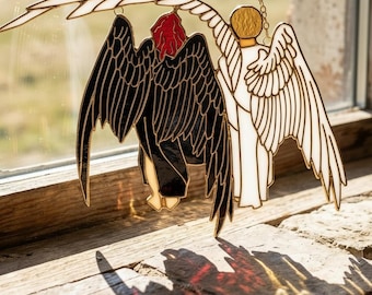 Good Omens Resin Suncatcher, Arizaphale & Crowley Window Hanging, Spiritual Home Decor, Birthday Gift