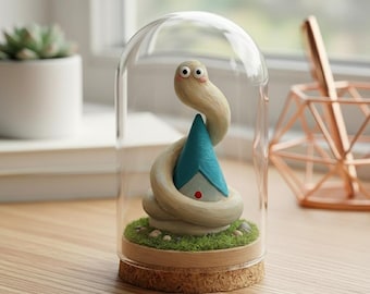 BrushBuddy and Point Hat Glass Cloche, Witch Hat Atelier Figurine, Anime Home Decor, Unique Gift Desk Ornament