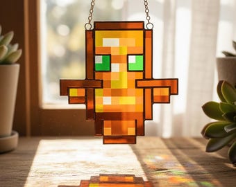 Mi.ne.cr.aft Tot.em Of Un.dy.ing Suncatcher | Resin Pixel Art Window Hanging | Gamer Room Decor & Unique Gaming Gift