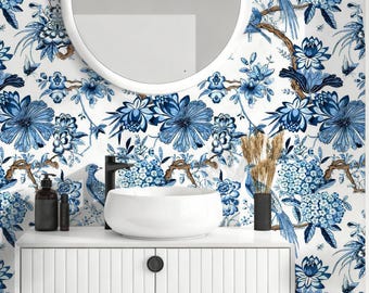 Blaue Vögel Themed Tropical Live Farbe bewirkt 3D Reflection Art Wallpaper