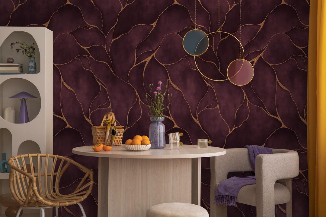 Purple Marble Pattern Wallpaper -gold Details Luxury Wall Art Concept ...