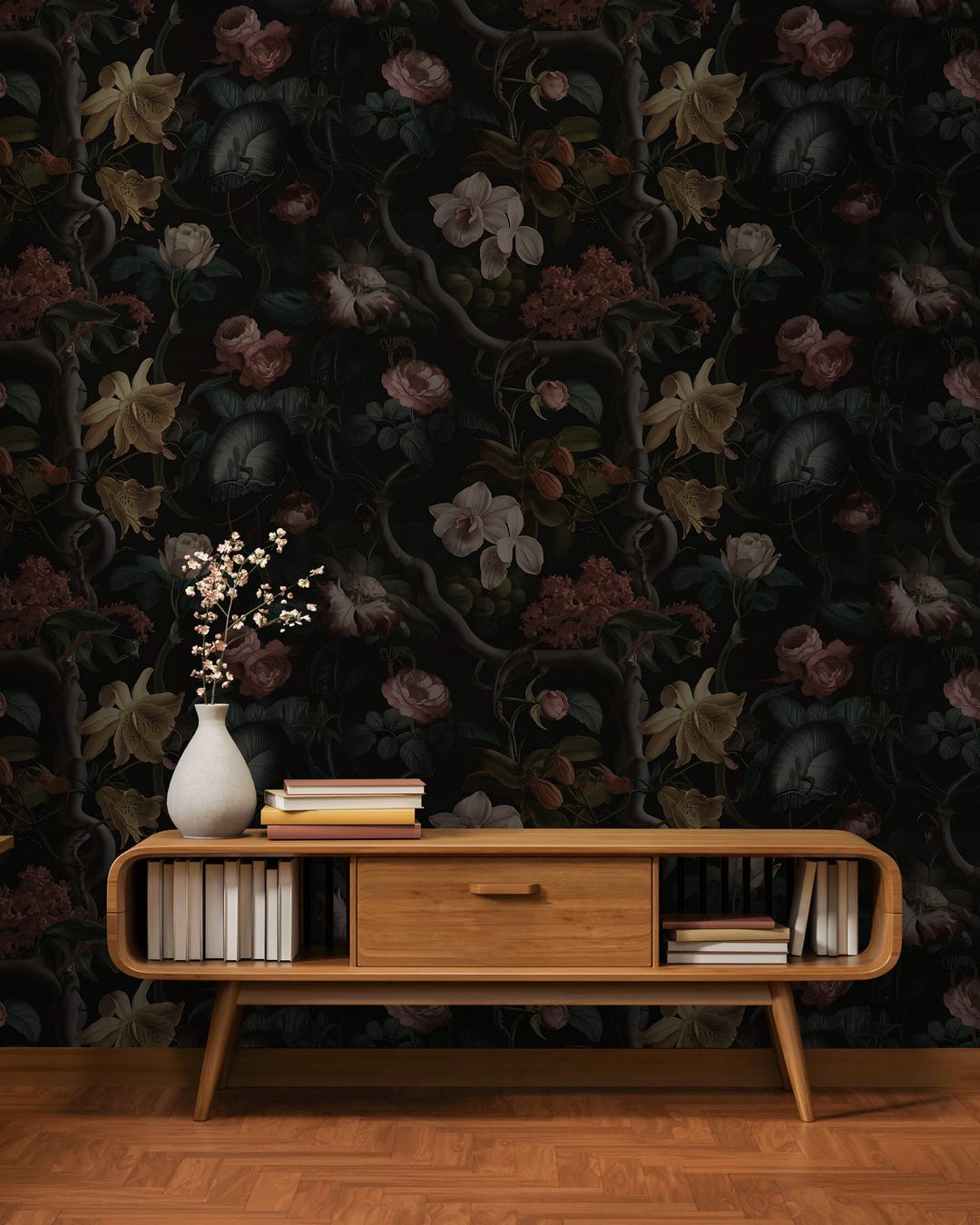 Dark Color Background Themed 3D Flowers Concept Peel and Stick ...