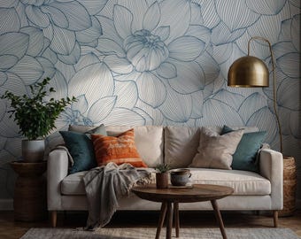 Floral Zeichnung Muster Abstrakt Blau Linie Design Textur Kunst Tapete