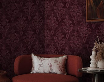 Burgundy Color Themed Baroque Pattern Wallpaper - Antique Era Wall Mural