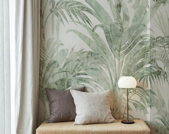 Luxury Soft Green Tropical Pattern Concept Wallpaper - Palm Tree 3D Wall Mural