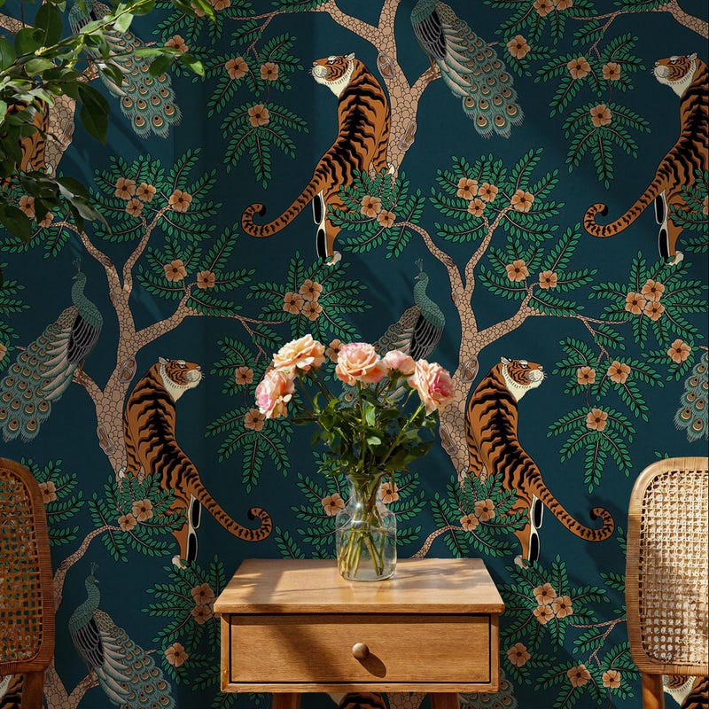  Wallpaper Tiger Peacock - Etsy 