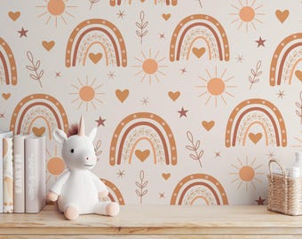 Boho Regenbogen Konzept Kinderzimmer Tapete - Kinderzimmer Dekor Wandbild