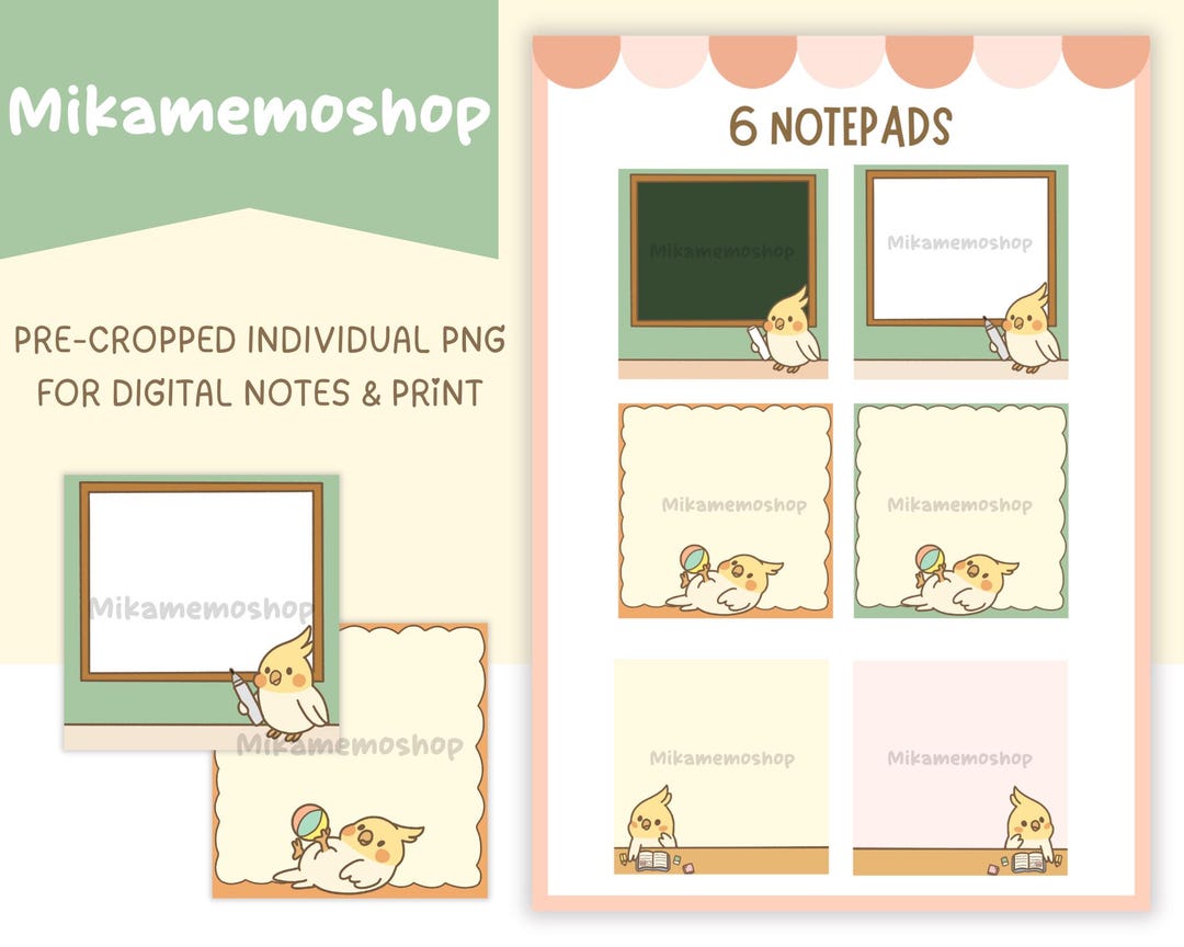 Cute Notepad Digital Stickers, Cute Printable Notepad, Memo Sheets ...