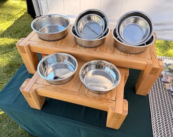 Handmade Wood Dog Feeder - Two Bowl | Vermont Crafted, Stainless Steel Bowls, Durable Non-Toxic Finish