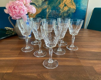 Set of 8 Vintage Wine Glasses Crystal Cut Durand Chateaudun Stemware Cristal D’Arques Durand France French Crystal Discontinued 6 3/8"