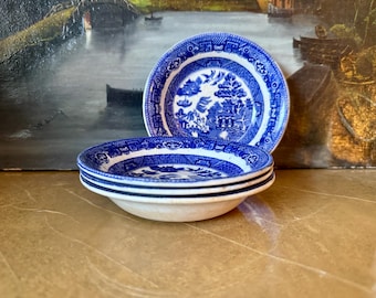 Set of 4 Allertons Blue Willow Bowls – English Transferware – Staffordshire Allertons Ltd. – Vintage Blue and White China - 1920's