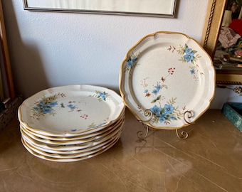 Vintage Mikasa Garden Club “Day Dreams” Dinner Plates Set of 8 | Made in Japan | Blue Floral Scalloped Plates | Cottagecore Tableware