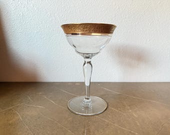 Vintage Minton 1125 (optic, gold) by Glastonbury Lotus gold rim Glass | Etched Crystal Cocktail Glass | Tall Champagne or Sherbet Stemware