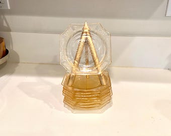 Anchor Hocking Princess Yellow Depression Glass Dessert Side Plates - Set of 9
