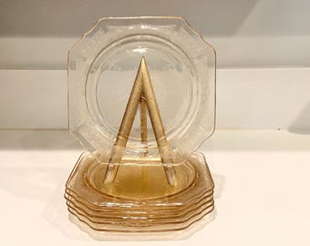Anchor Hocking Princess Topaz Yellow Depression Glass Salad Plates - Set of 4